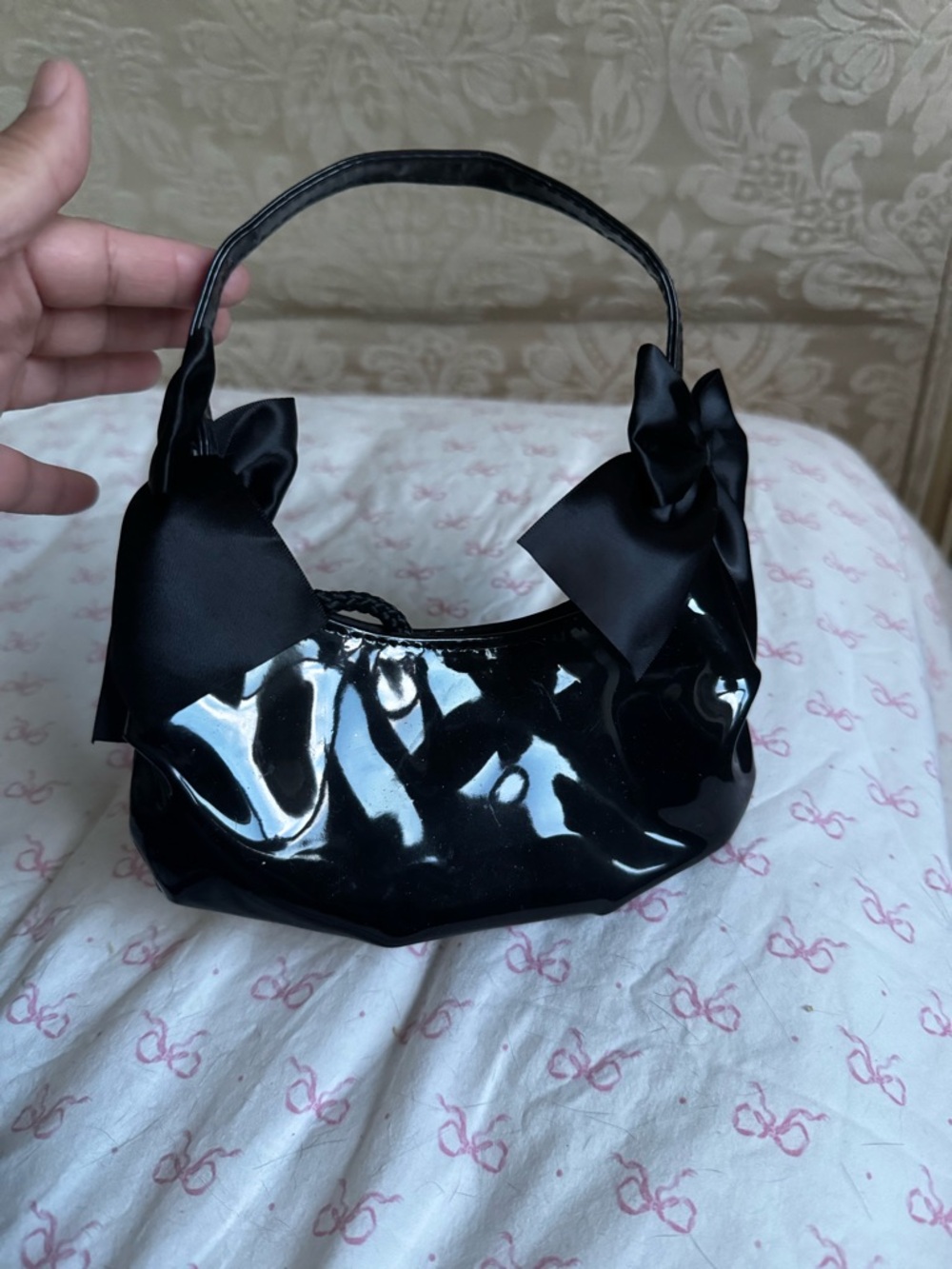 Black Patent Bow-Accent  Bag - Women